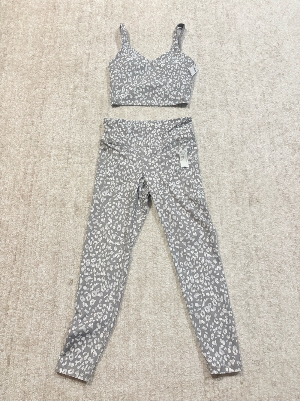 Old Navy Gray Leopard Print Active Bralette & Leggings Set NWT